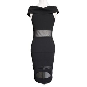 ANGL Dress‎ Womens Medium Black Off Shoulder Mesh Panel Bodycon Cocktail Party